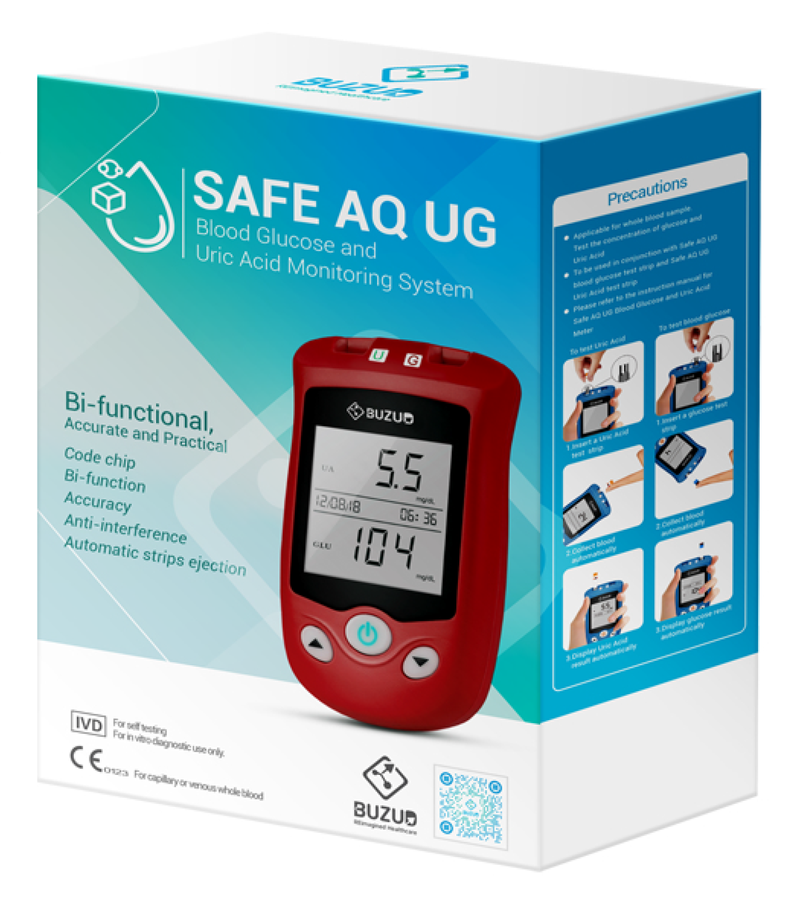 BUZUD Safe AQ UG Blood Glucose and Uric Acid Monitoring System Set