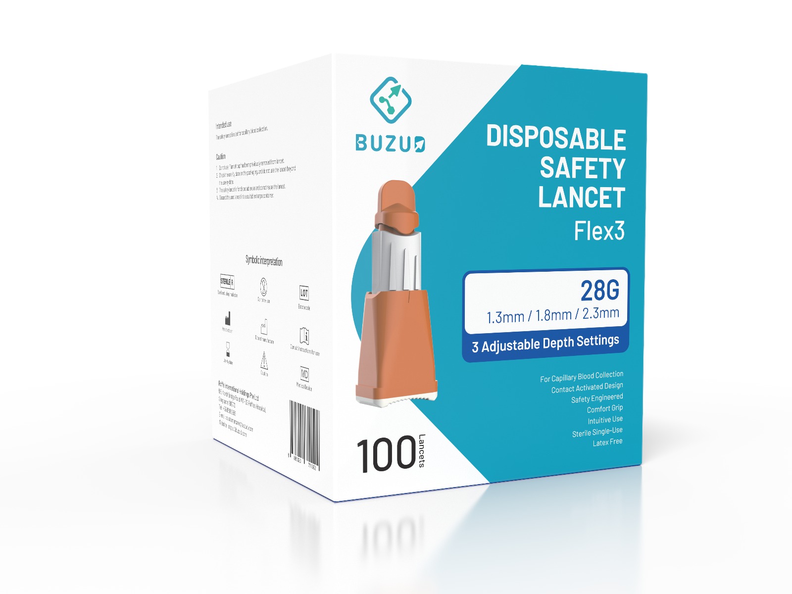 BUZUD Disposable Safety Lancets Flex 3 28G