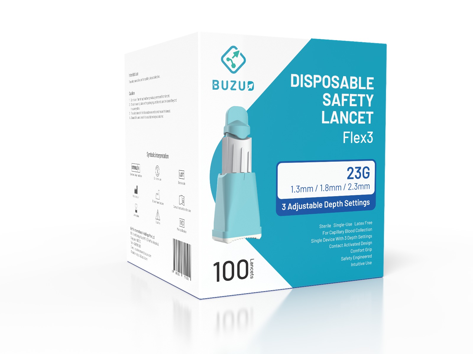 BUZUD Disposable Safety Lancets Flex 3 23G