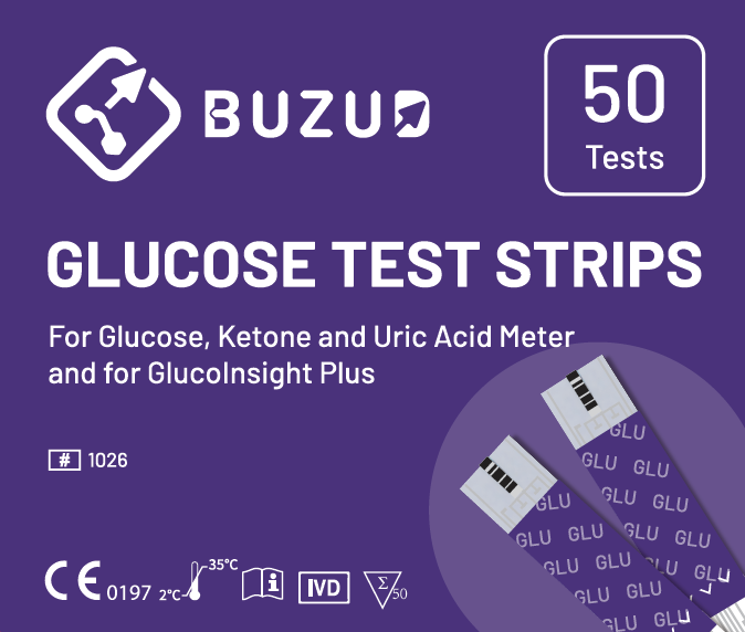 BUZUD Glucose test strips (for GlucoInsight Plus and Glucose, Ketone and Uric Acid Meter)